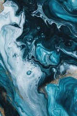Poster - Acrylic smooth marble texture featuring glitter and a dark design Colorless abstract painting with a modern watercolor style and a retro teal splash evoking an ancient aesthetic