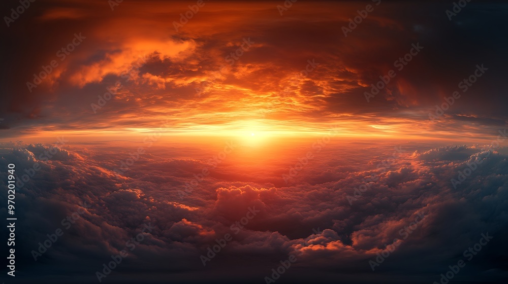 Zenith Sunset R Golden glowing red orange overcast sunset sky panorama Hdr seamless ...