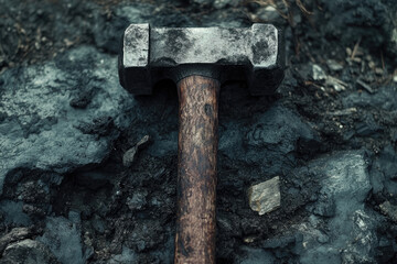 Sticker - A Weathered Blacksmith's Hammer Resting on Rough Ground