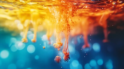 Poster - Abstract color mix  color drops in water  drop of Ink color mix paint falling on water Colorful ink in water : Generative AI