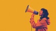 © Asayamrad - Woman Shouting Through Megaphone on Yellow Background