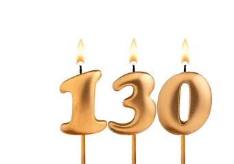 Canvas Print - Golden candle number 130 - Birthday on white background