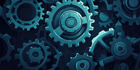 Poster - 2D cartoon illustration of gear designs against a dark backdrop