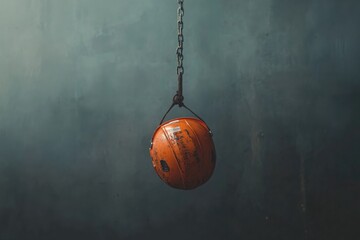 Wall Mural - An Orange Hard Hat Hanging From a Chain