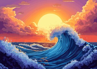 Wall Mural - Digital wave 2D cartoon graphic design