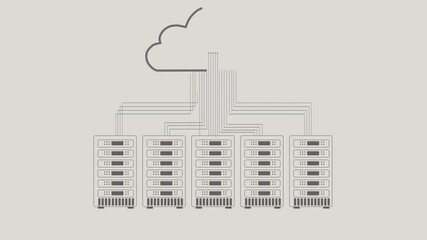 Aufkleber - Server room, cloud and storage for data for safety, information sharing and innovation. Illustration, connectivity and towers on white background for communication, AI development and technology