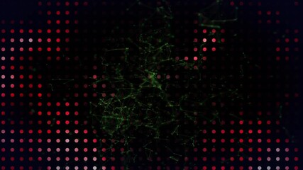 Poster - Animation of neon glowing light spots pattern moving over black background