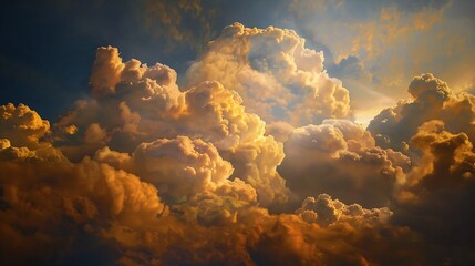 Wall Mural - beautiful vivid sky painted by the sun leaving bright golden shadesdense clouds in twilight sky in w