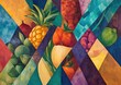 © Rizvan - Vibrant oil painting featuring a collage of colorful vegetables and fruits arranged with diagonal lines
