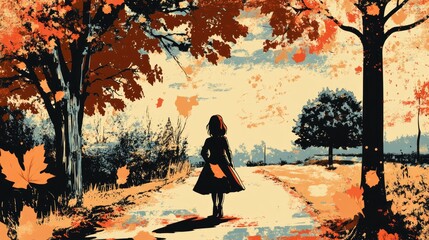 Charming autumn stroll featuring a young girl