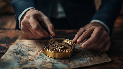 Aufkleber - Business growth purpose and direction for business development Businessman with compass navigator and market research strategy and planning for business solution finance and investment : Generative AI