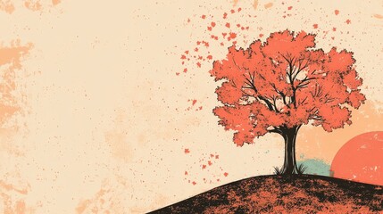 Line art illustration of an autumn tree on a blank background