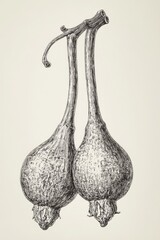 Line art illustration of Siliques a fruit characterized by two fused carpels featuring a length more than three times its width presented in a vintage drawing style