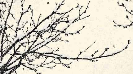 Wall Mural - Black and white illustration of branches adorned with snow winter scene