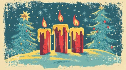 Christmas Candles in a Festive Winter Scene for Coloring