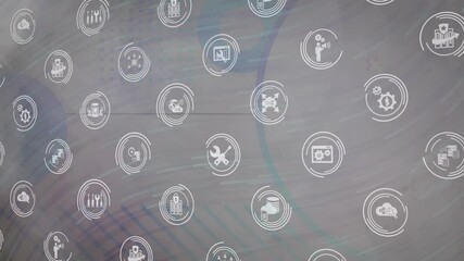 Poster - Animation of network of digital icons over grey background