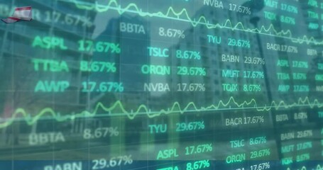 Poster - animation of financial data processing over cityscape