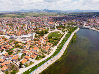 Top view of the city Beysehir on a sunny summer day. Turkey