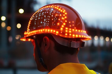 Sticker - Construction Worker Wearing a Red Hard Hat with Embedded Lights