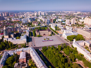 Wall Mural - Aerial view of Russian city Voronezh - administrative center and Lenin square