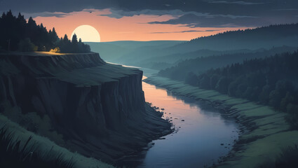 Wall Mural - beautiful river and cliffs at night