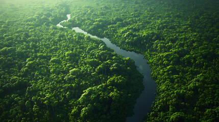 Wall Mural - Aerial view of the Amazon rainforest, showcasing the immense expanse of greenery and variety of flora 