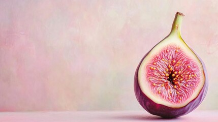 half of ripe fig on pastel background