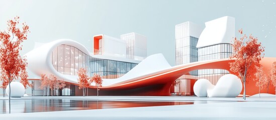 Wall Mural - Abstract background featuring a unique building design and a custom 3D model