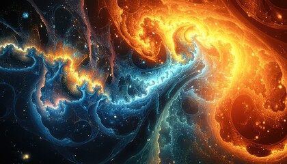 Poster - Fractal rendered image featuring an illustrated background perfect for use as a wallpaper