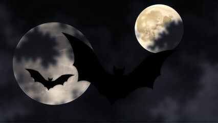 Halloween bats flying around two glowing moons