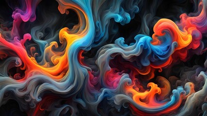 Wall Mural - Abstract swirls of colorful smoke on black background.