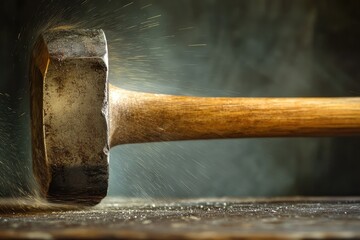 Canvas Print - A Heavy Metal Hammer Striking a Surface with Sparks Flying