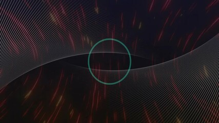 Poster - Animation of glowing light trails and neon circle moving over black background