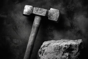 Wall Mural - A Worn Sledgehammer and a Rough Stone