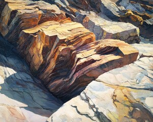 Wall Mural - Oil painting of impressive geological rock formations highlighting nature s artistry in stone with striking layers and textures