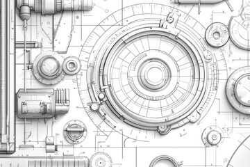 Line art illustration representing mechanical engineering with technical design elements Suitable for backgrounds in engineering subjects instrument making and corporate identity materials