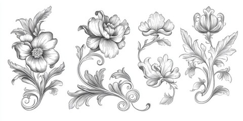 Poster - Line art illustration of decorative elements for use in invitation designs