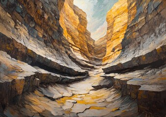 Wall Mural - Oil painting showcasing a stunning natural canyon featuring unique geological formations and vibrant colors