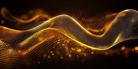 Fototapete - A mesmerizing display of yellow particles clusters together, forming a radiant wave that glows softly against the deep black backdrop, evoking a sense of movement and energy.