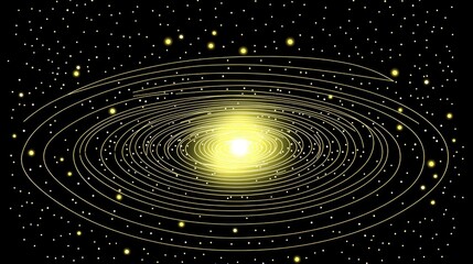 Wall Mural - A mesmerizing arrangement of glowing yellow dots creates a galaxy-like formation, drawing the eye toward a radiant center where brightness intensifies, evoking a cosmic wonder.