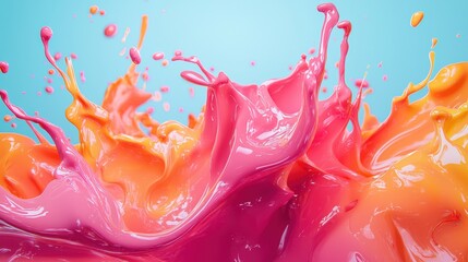 Poster - A vibrant ad with 3D liquid fonts that drip and flow like paint, full of energy