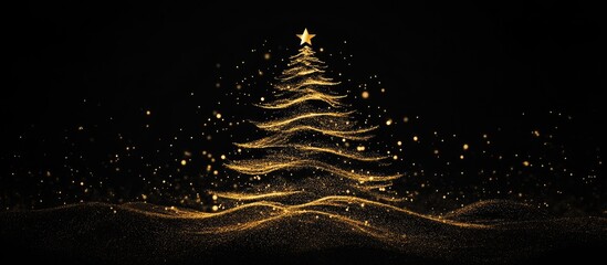 Wall Mural - festive greeting card design featuring a gold christmas tree set against a black background celebrat