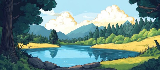 Scenic landscape illustration suitable for a variety of backgrounds