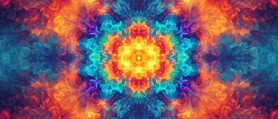 Vibrant and dynamic abstract kaleidoscope background featuring a blend of bright colors