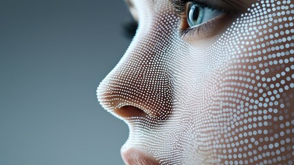 Sticker - A woman's face is shown in a close up with a lot of dots on it