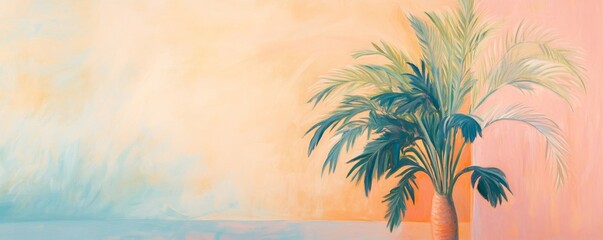 Wall Mural - Tropical palm tree against pastel background