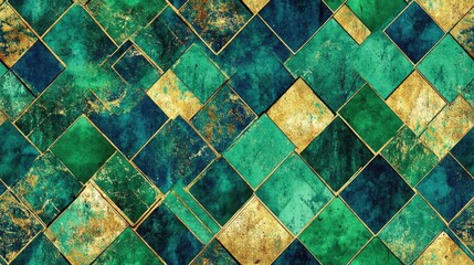 Endless boho wallpaper featuring green indigo and gold geometric textures Colorful ink textured background with a dirty art seamless fabric design Hippie inspired abstract seamless pattern in a vib