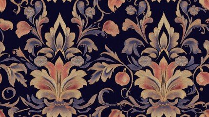 Medium sized textile fabric patterns with dense embroidery in two colors