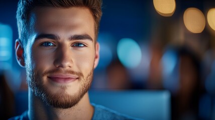 Sticker - A man with a beard and blue eyes is smiling at the camera