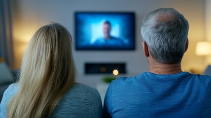 Poster - A man and woman are watching television together